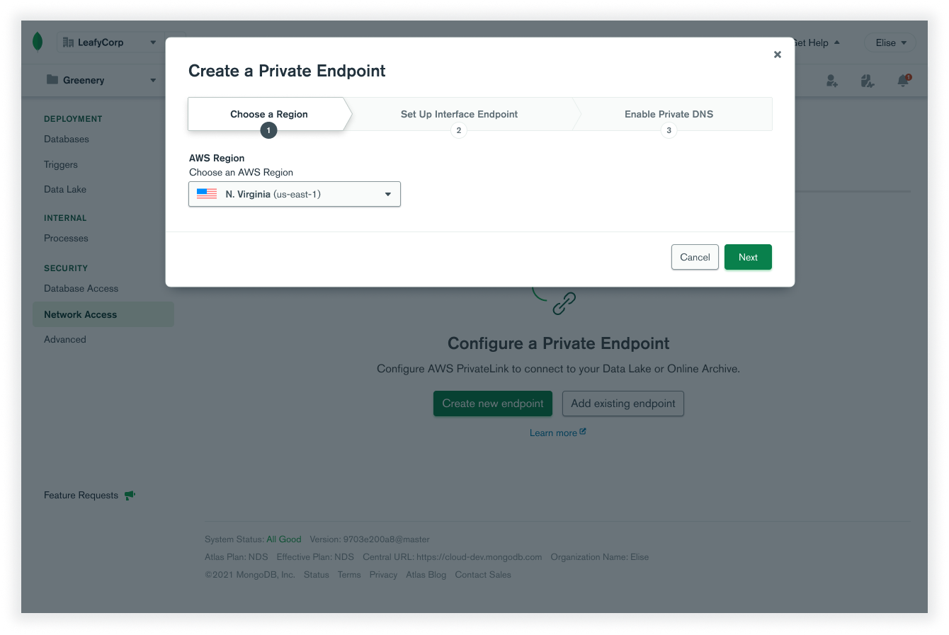 Create new private endpoint flow